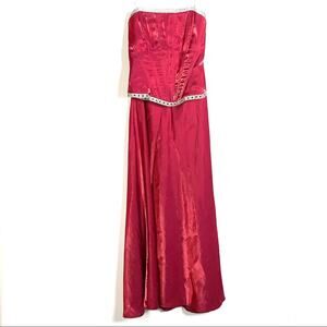 Faviana red two piece formal maxi cocktail dress w/ rhinestones size 6